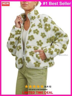 Fleece Jacket Fuzzy Zip Up Sherpa Faux Fur Coat Floral Faux Fur Women's